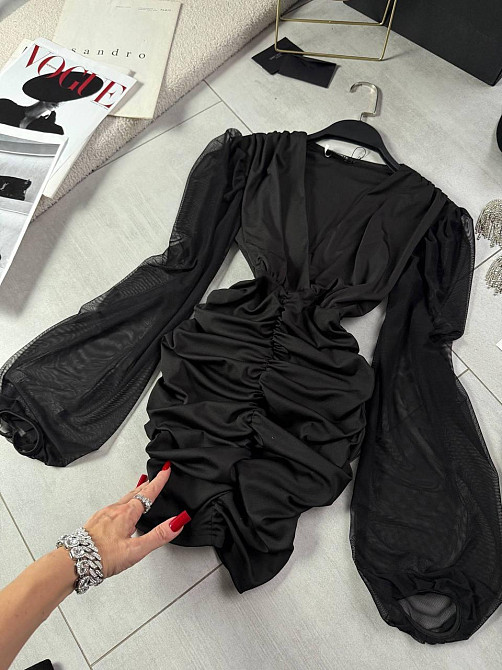 Жіноча драпірована чорна міні сукня мікродайвінг + сітка Одеса - фото 9