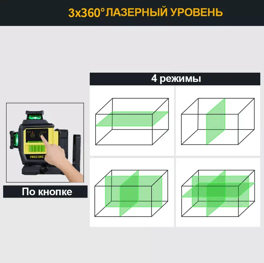 Лазерный уровень нивелир Firecore F95T-XG 3D 360 (12 линий) 4000мА с 2-мя аккумуляторами Винница - изображение 3
