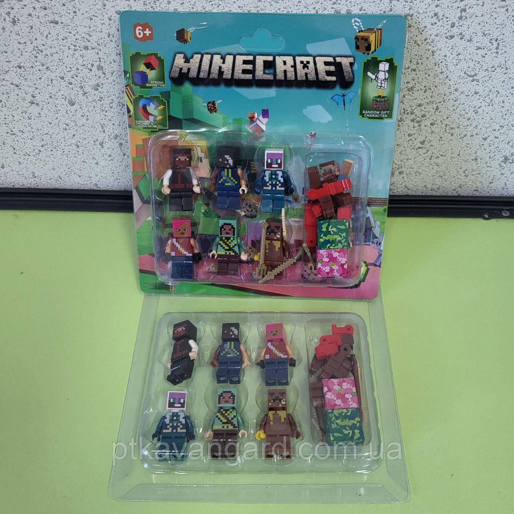 Набор фигурок Minecraft 6 шт с магнитными блоками и ножками фигурок, оружие 4025 Хмельницкий - изображение 1