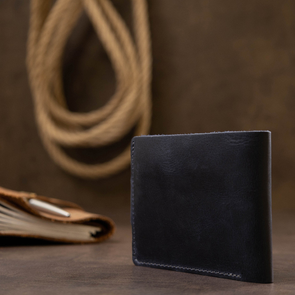 Мужское компактное кожаное портмоне GRANDE PELLE 11519 Темно-синий Киев - изображение 2