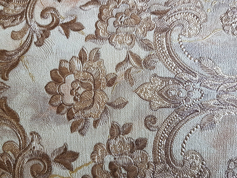 Обои метровые виниловые на флизелине Grandeco Poeme вензеля структурные золотистые на сиреневом Киев - изображение 3