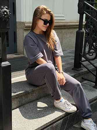 Спортивный костюм женский футболка и штаны джогеры Графитовый M-L Харьков