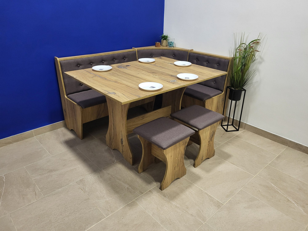 Маленький универсальный обеденный кухонный уголок ДСП с раскладным столом и пуфами 2 шт на кухню Дуб Флагшток Львов - изображение 9