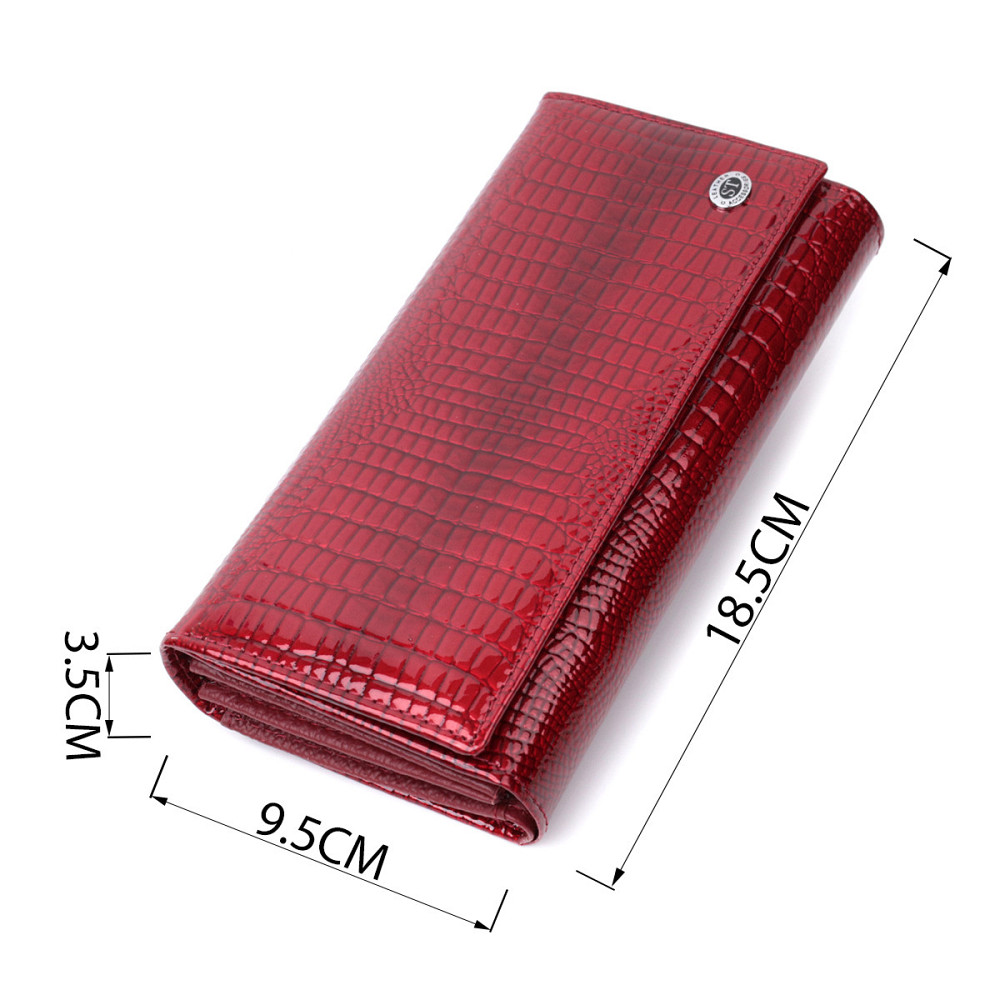 Кожаный лакированный кошелек с блоком для кредитных карт ST Leather 22682 Красный Киев - изображение 3