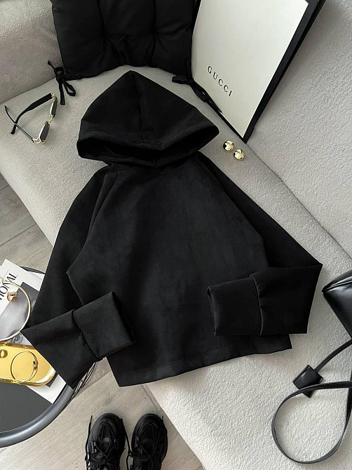 Жіноча стильна оверсайз кофта з ланцюжком щільний замш на ​​дайвінгу Одеса - фото 2