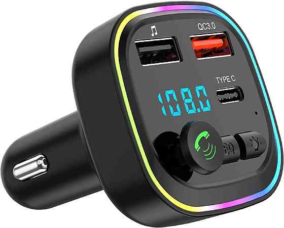 FM Трансмітер BT-FM01 Чорний Bluetooth 5.0 Hands-Free 2xUSB (QC3.0) Type-C PD30W TF/USB MP3 RGB Авто модулятор Київ