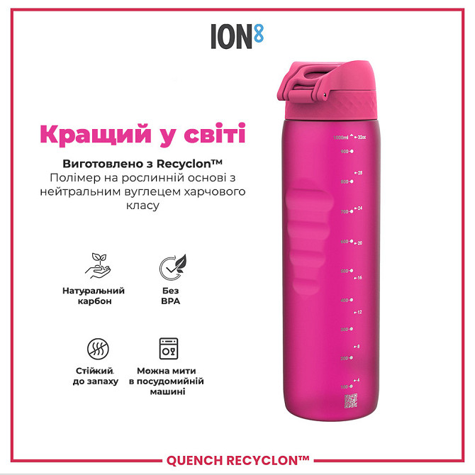 Пляшка для води ION8 1000 мл. (ЕКО пляшка) BPA Free, Pink Кам'янське - фото 6