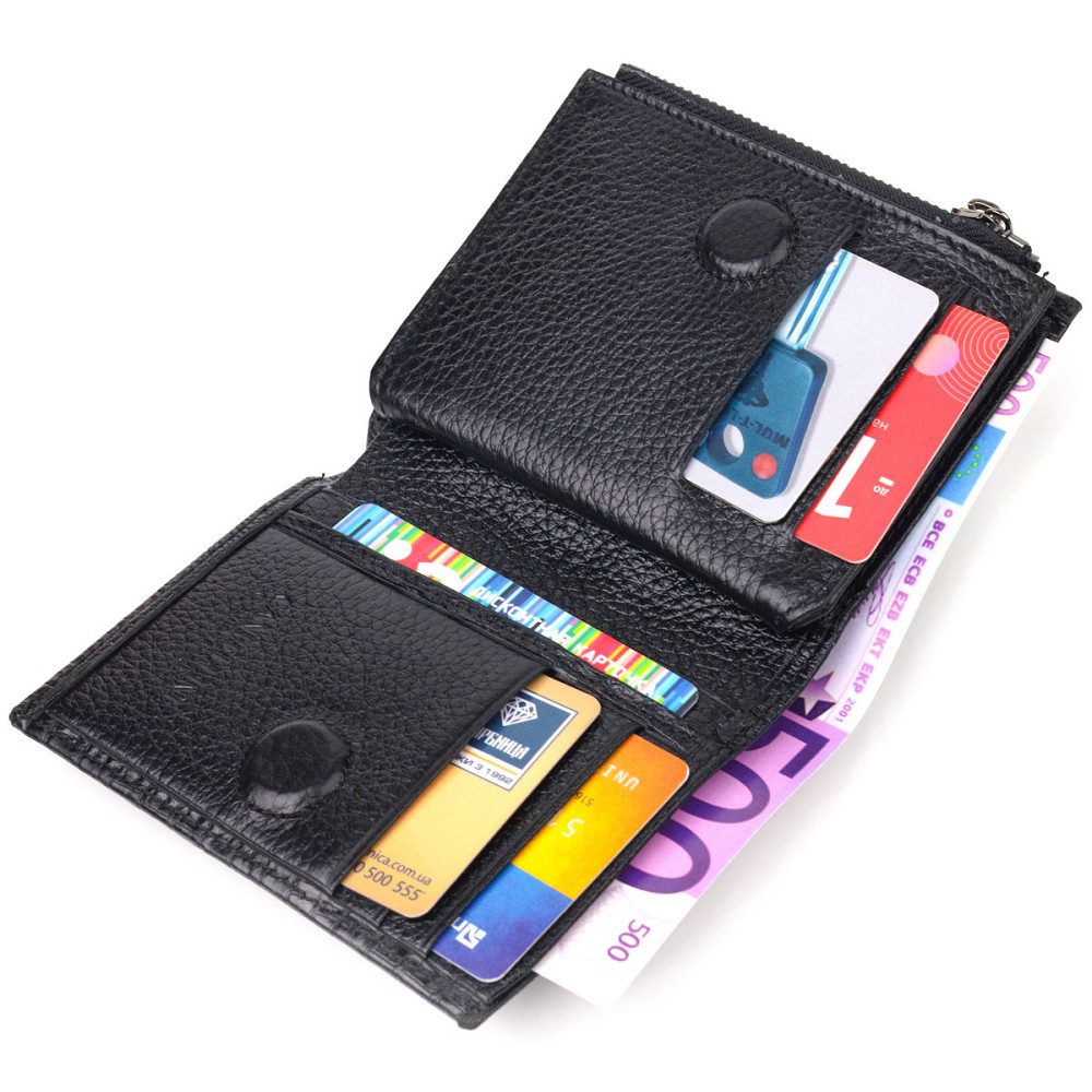 Фактурный вертикальный кошелек из натуральной кожи Черный (CANPELLINI) Киев - изображение 10