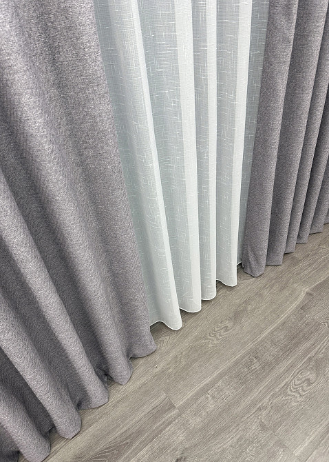 Шторная ткань премиум класса лен фактурный, коллекция «ELEMENTA» цвет светло-серый 1866ш Киев - изображение 7