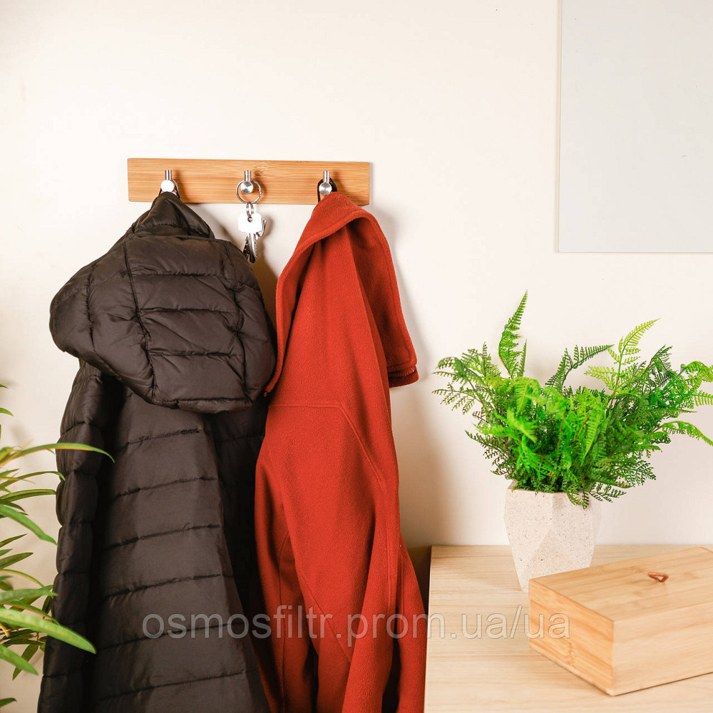 Планка Axentia Боня самоклеющаяся с 3 крючками 28х5х3см нерж бамбук (133846) Киев - изображение 4