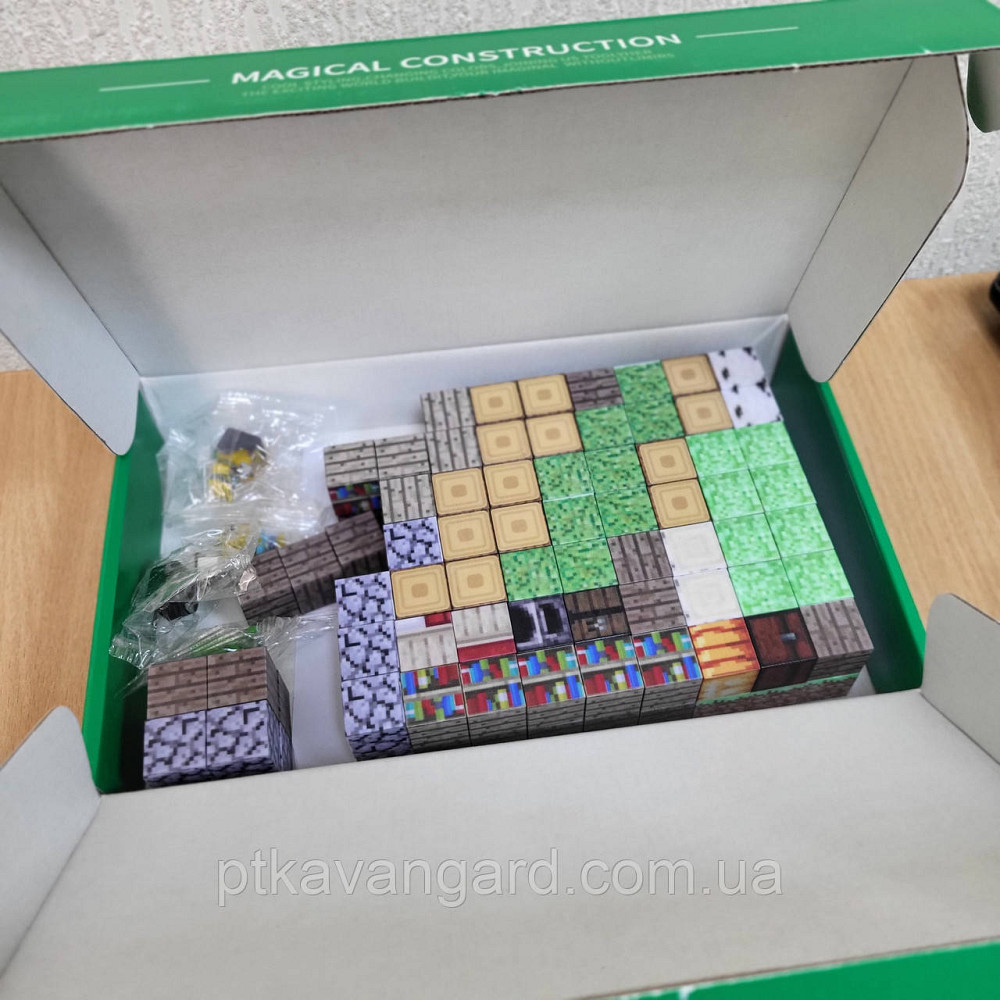 Магнитный конструктор Майнкрафт 128 магнитных блоков база возле дерева с фигурками 5шт Dream World LZCK 024 Хмельницкий - изображение 5