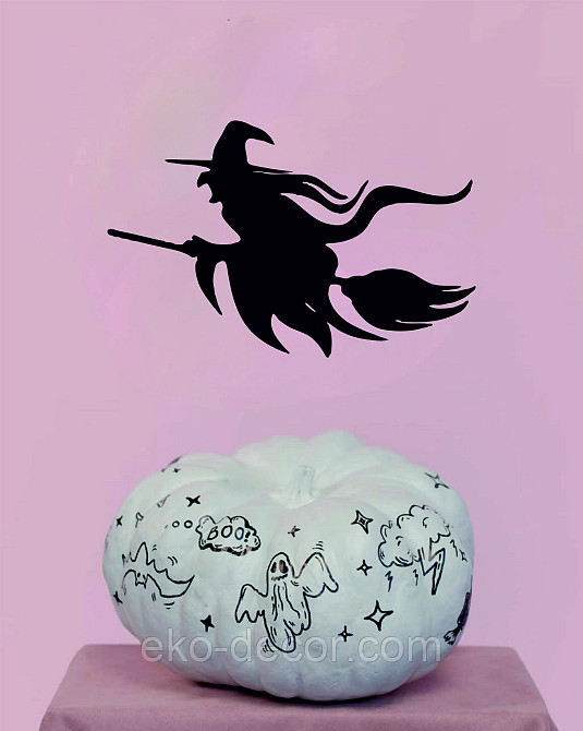Декоративное настенное Панно «Ведьма на метле с котом», Декор на стену 90*54 см, Черный Киев - изображение 8