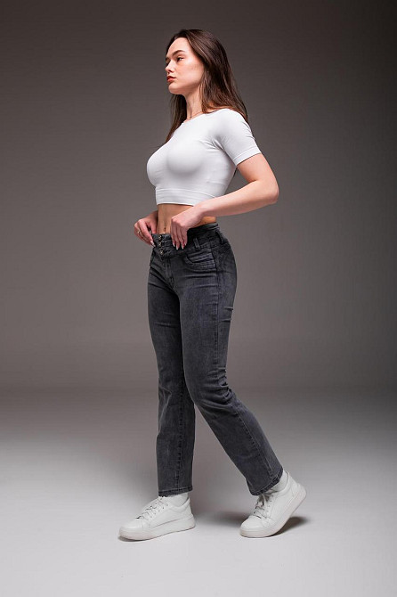 Жіночі джинси з високою талією темно-сірі Slim Fit: джинси звужені високі на три ґудзики 30 Одеса - фото 6