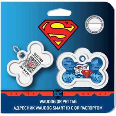 Адресник для животных WAUDOG Smart ID с QR паспортом "Работа для Супермена", кость 40х28 мм (0640-1016) Винница