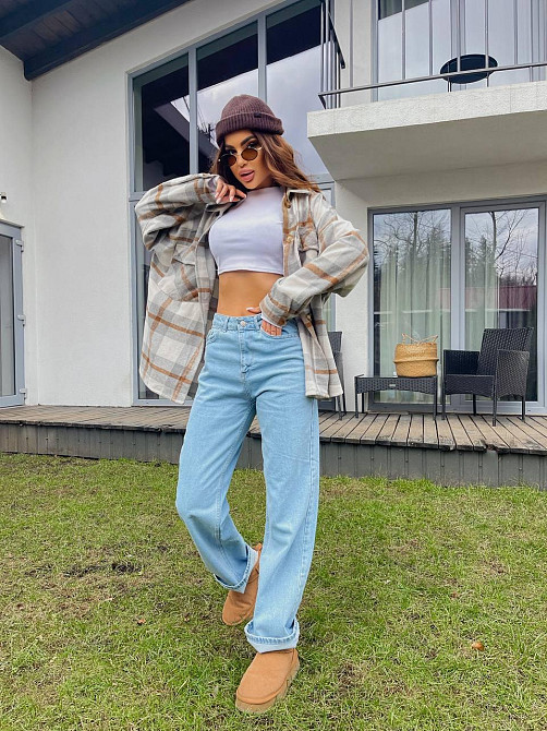 Женские голубые джинсы трубы-палаццо коттон 100% Одесса - изображение 3