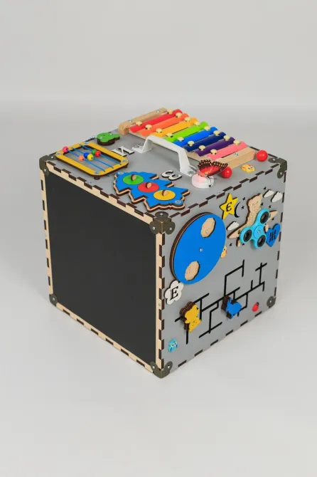 Бизиборд Бизикуб от 6 мес для мальчика 30*30*30 Серый детский Развивающий Бизиборд для мелкой моторики детский Бизиборды Монтессор Тернополь - изображение 15