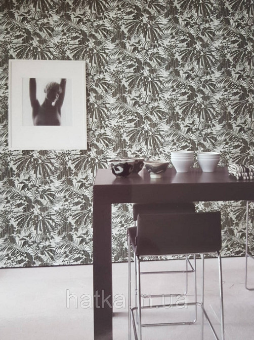 Шпалери вінілові на флізелін Sirpi Alta gamma Sempre 3 абстракція листя сірі білі на чорно золотистому 3д Київ - фото 2