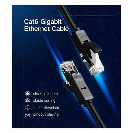Мережевий кабель UGREEN NW102 Cat 6 U / UTP Lan Flat Cable 2m (Black)(UGR-50174) Одеса