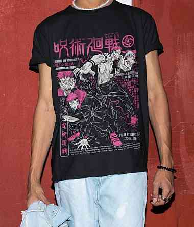 Футболка чоловіча з аніме принтом Магічна битва оверсайз (S/M/L) Чорний AnimeJ1004 Дніпро