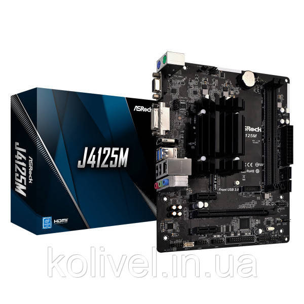 ASRock J4125M (Quad-Core Celeron 2.7GHz, 2xDDR4, VGA/HDMI/DVI, 1*PCIex16, 2xSATAIII, mATX) (J4125M) Київ - фото 1