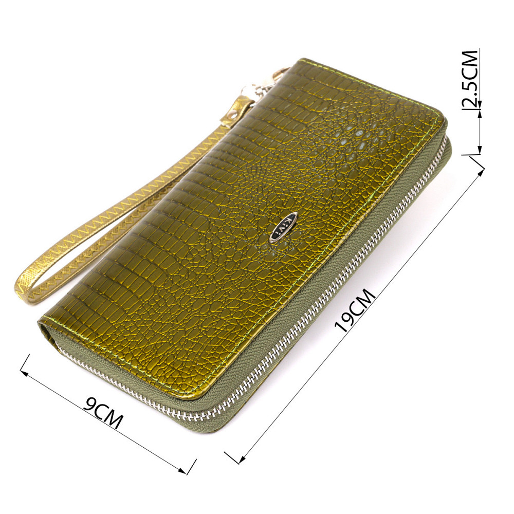 Гаманець жіночий на одну блискавку з екокожі лаковий хамелеон Зелений (KIVI) Київ - фото 3