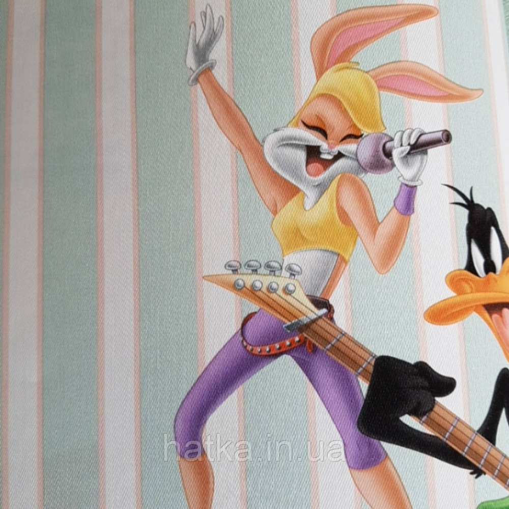 Шпалери вінілові на флізеліні AdaWall Ada Kids метрові дитячі герої мультфільму Луні тюнз смуги зелені білі Київ - фото 4