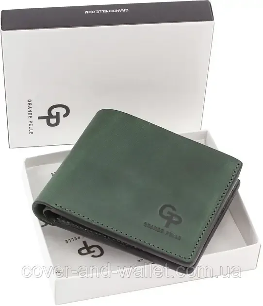 Компактний шкіряний чоловічий гаманець на магнітах зеленого кольору Grande Pelle 505191 Київ - фото 6