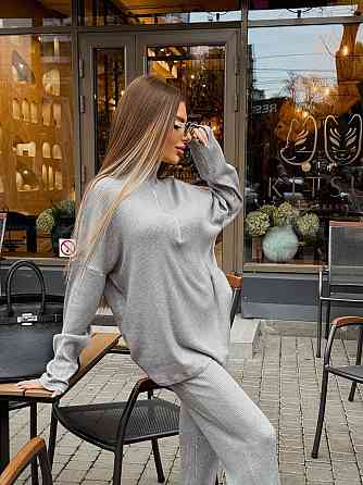 Женский стильный повседневный костюм турецкий ангора рубчик Серый, 40/42 Одесса