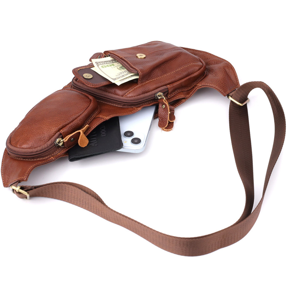 Чоловіча сумка з великою кількістю кишень із натуральної шкіри Vintage 22963 Коричневий Київ - фото 4