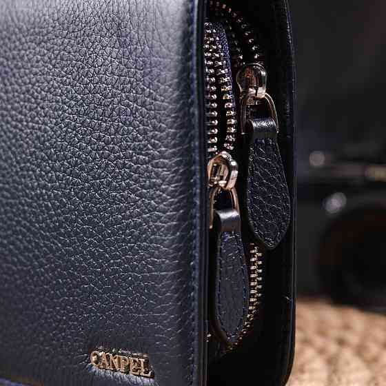 Відмінна чоловіча барсетка на два відділення з натуральної зернистої шкіри Синя (CANPELLINI) Київ
