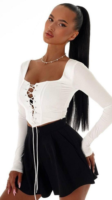 Стильний жіночий топ зі шнурівкою на декольте | плотний мікродайвінг Білий, 50/52 Одеса - фото 3