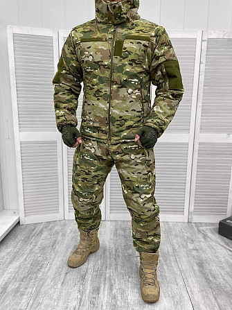 Зимний тактический мужской костюм Softshell (водонепроницаемый) на флисе + синтепон Камуфляж Мультик Винница - изображение 1