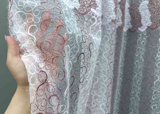 Тюль органза з вишивкою та люрексом колір бордовий з білим 1688т Київ