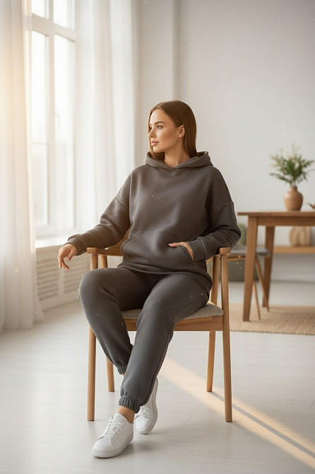 Жіночий спортивний теплий костюм на флісі батал Сірий р 4XL/5XL Харків - фото 5