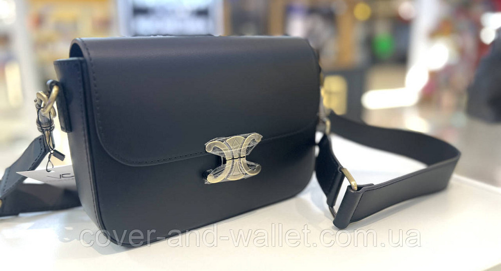 Женская сумка кросс-боди в стиле селин из гладкой кожи черного цвета Virginia Conti Киев - изображение 8