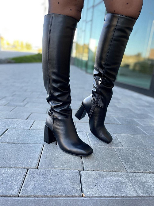 LIRIO Чоботи жіночі LIRIO чорні натуральна шкіра висота 42см обхват 36-37см каблук 9см ( /8067- Коломия - фото 8