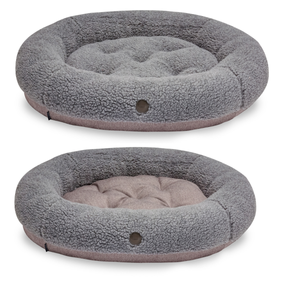 Лежанка для собак і котів овальна Harley and Cho, круглий лежак для тварин Bagel Fur Gray Одеса