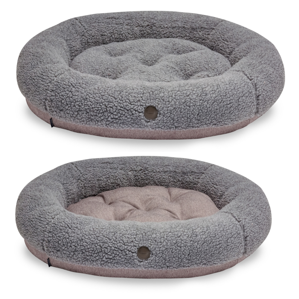 Лежанка для собак і котів овальна Harley and Cho, круглий лежак для тварин Bagel Fur Gray Одеса - фото 1