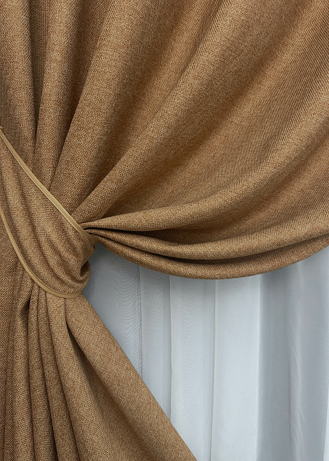 Комплект штор на люверсах VR-Textil Льон ELEMENTA № 1865ш Світло-коричневий 150х270см 2 шт (37-0274) Київ - фото 5