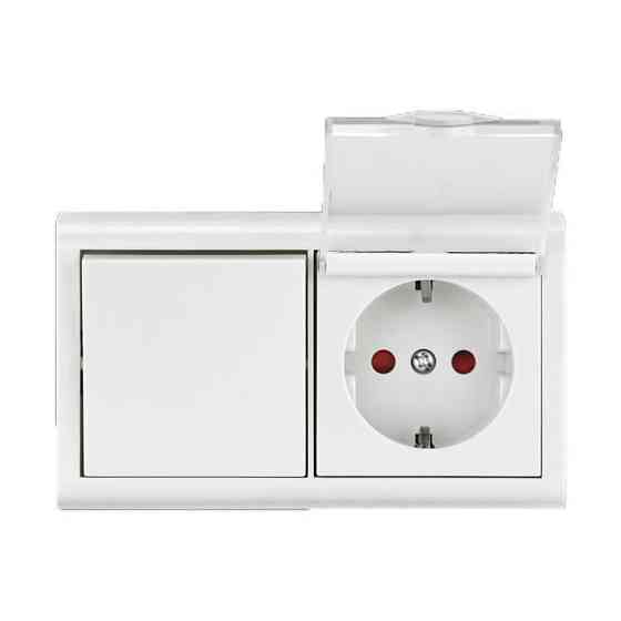 Выключатель накладной 1-кл.+розетка с заземлением с крышкой OVIVO Харьков