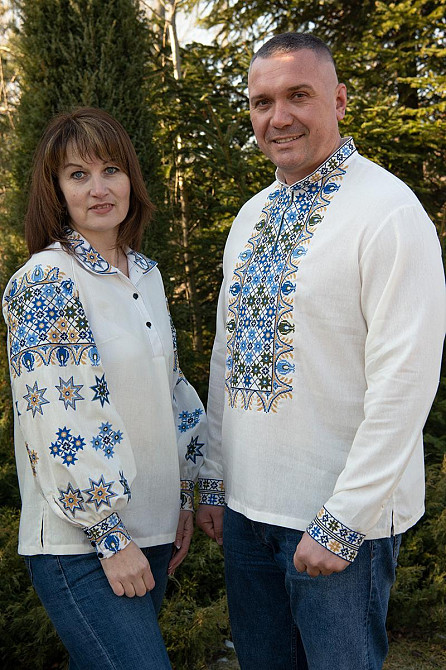 Вышиванка мужская, льняная, с длинным рукавом, молочная, лен   , топ Киев - изображение 6