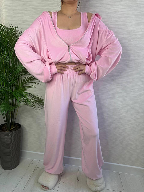 Женский стильный повседневный плюшевый костюм тройка Одесса - изображение 1