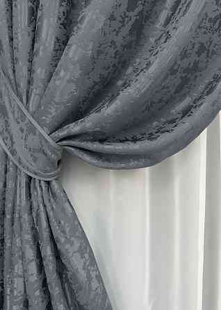 Комплект штор на люверсах VR-Textil Льон мармур Pavliani ХО № 1262ш Графітовий 150х250 см 2 шт (37-0315) Київ