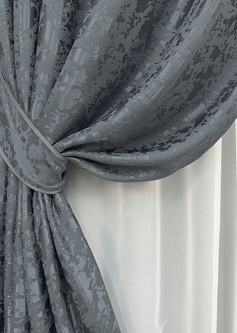 Комплект штор на люверсах VR-Textil Лен мрамор Pavliani ХО № 1262ш Графитовый 150х250 см 2 шт (37-0315) Киев - изображение 5