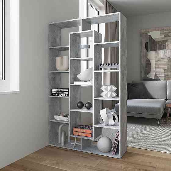 Стелаж VAYS M-7 Бетон, книжкова полиця на 14 комірок, ЛДСП, 108×29×178 см - для дому, офісу, дитячої або вітальні Львів