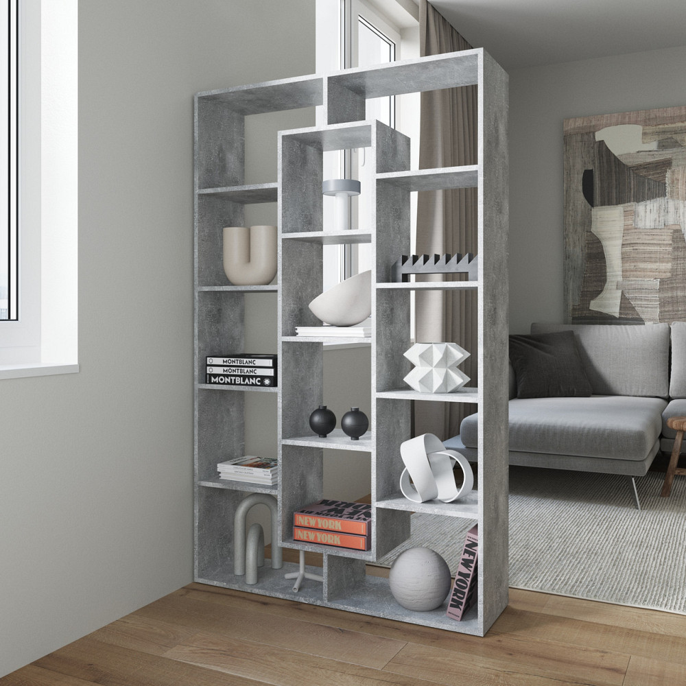 Стелаж VAYS M-7 Бетон, книжкова полиця на 14 комірок, ЛДСП, 108×29×178 см - для дому, офісу, дитячої або вітальні Львів - фото 1