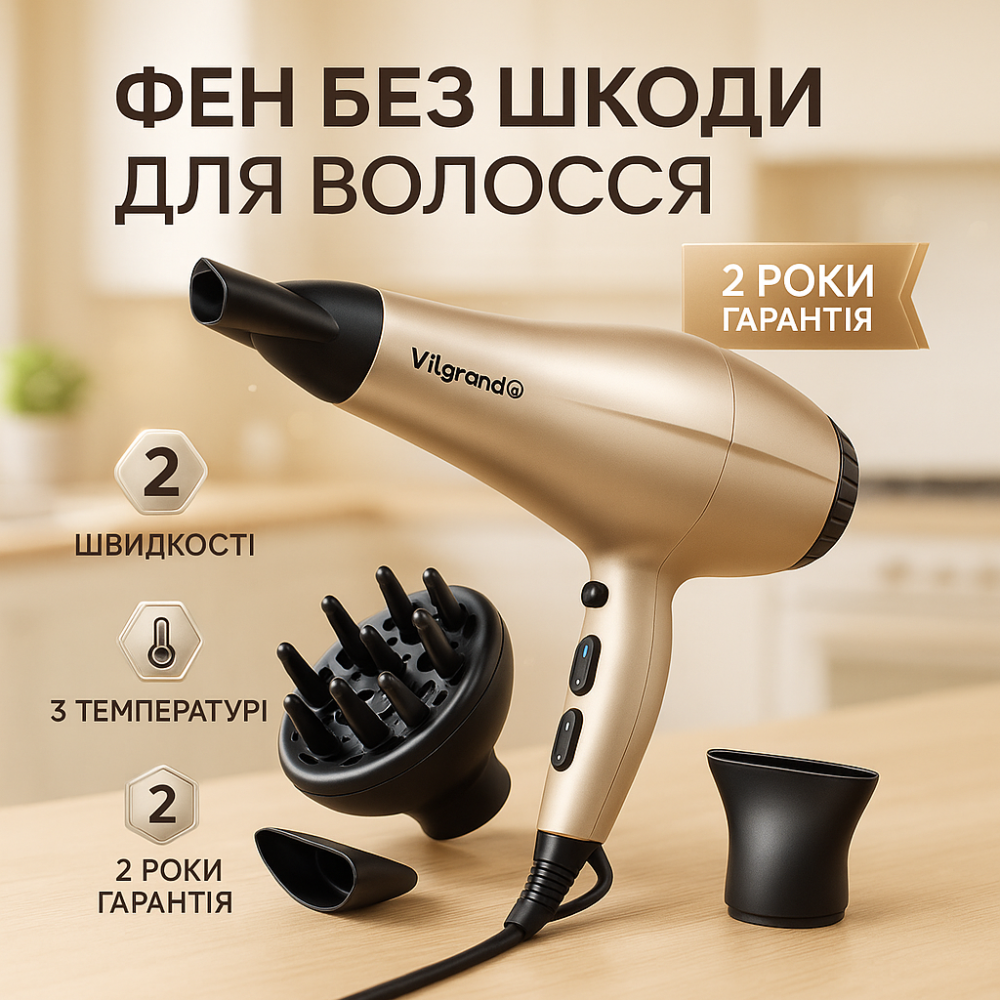 Фен для объемной укладки VILGRAND, Фен с холодным воздухом для укладки дома и путешествий KQ-12 Львов - изображение 13