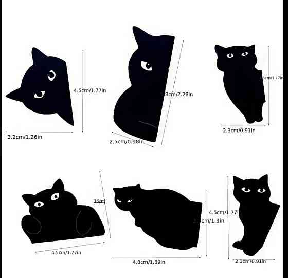 Магнітні закладки «Чорні коти» – набір 6 шт, випадкові дизайни Київ