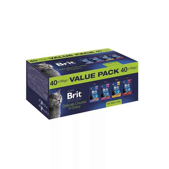 Корм влажный Brit Premium by Nature Value Pack для кошек кусочки в соусе пауч 100 г/40 шт Киев