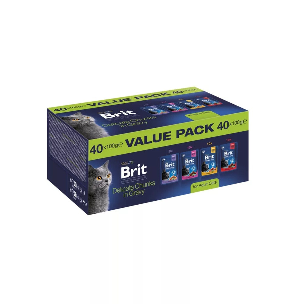Корм влажный Brit Premium by Nature Value Pack для кошек кусочки в соусе пауч 100 г/40 шт Киев - изображение 1